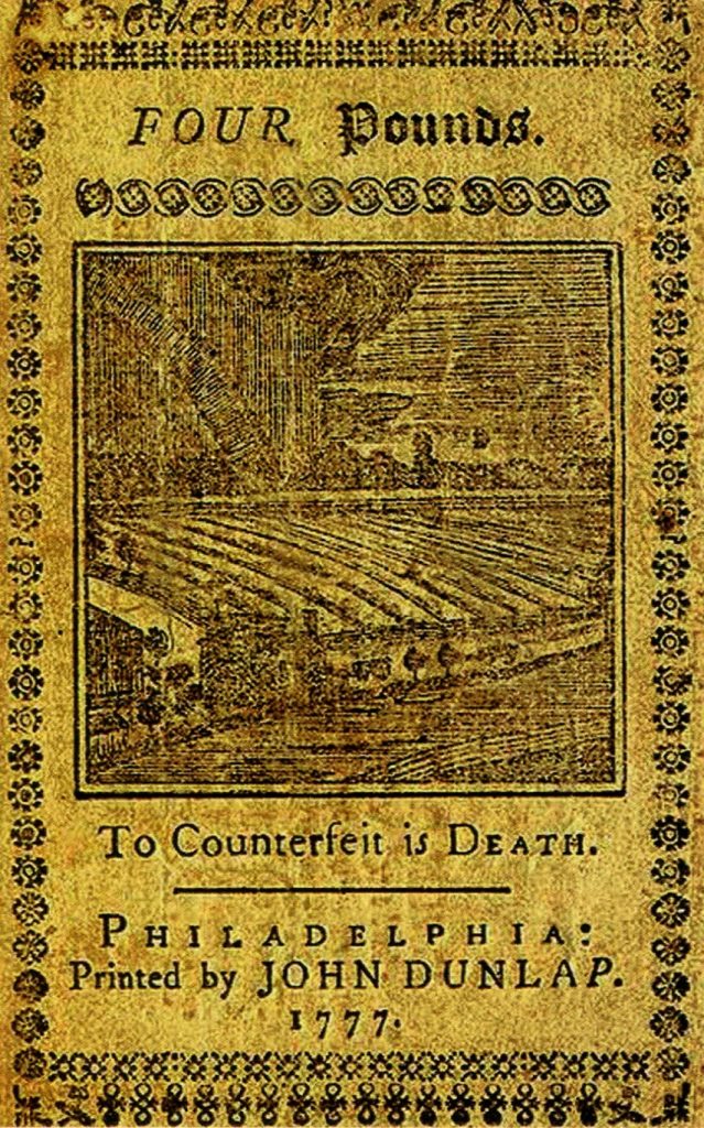 банкнота, выпущенная Филадельфией в XVIII веке