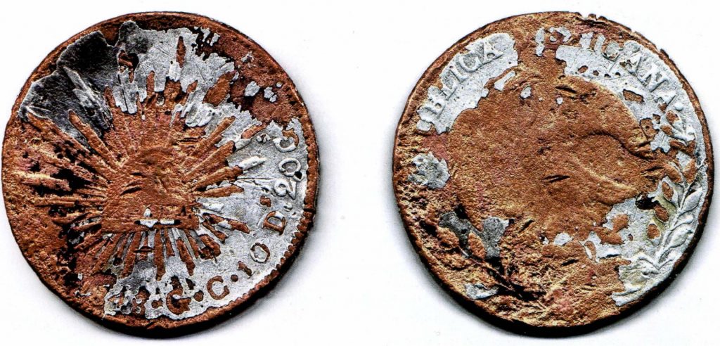 фальшивая мексиканская монета 1848 года номиналом 8 реалов