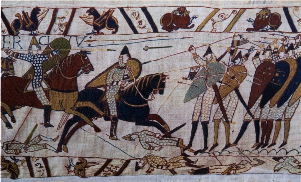 фрагмент гобелена из Байё (XII в.), на котором запечатлена история завоевания Британии