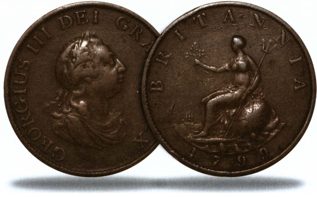 Банковские ограничения - медная монета ½ пенни 1799 года